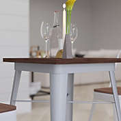 Merrick Lane Ardennes 23.5 Silver Steel Indoor Contemporary Table With Square Walnut Rustic Wood Top