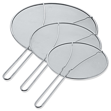 U.S. Kitchen Supply&reg; 13", 11.5", 9.5" Stainless Steel Fine Mesh Splatter Screen with Resting Feet Set - For Boiling Pots, Frying Pans - Grease Oil Guard, Safe Cooking Lid. View a larger version of this product image.