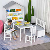 Qaba 4-Piece Kids Table Set with 2 Wooden Chairs in Grey and White