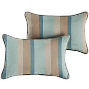 Outdoor Living and Style Set of 2 Sunbrella Blue and Gray Stripes Rectangular Indoor/Outdoor Lumbar Throw Pillows, 20"