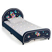 Slickblue Kids Twin Size Upholstered Platform Bed with Rocket Pattern