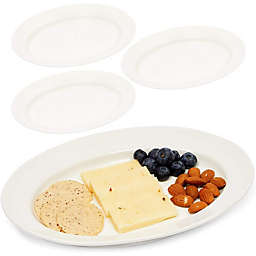 Juvale White Ceramic Serving Platters, Oval Appetizer Trays (9.6 x 6.5 In, 4 Pack)