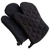 Contemporary Home Living Set of 2 Black Decorative Pan Handling Cloth Oven Mitts 13"