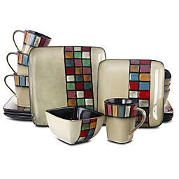 Elama Color Melange 16 Piece Multicolored Square Stoneware Dinnerware Set