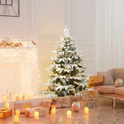 Gymax 4.5/6/7ft Snow Flocked Decoration Christmas Tree w/LED Lights & PE & PVC Tips