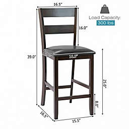 Costway 2-Pieces Upholstered Bar Stools Counter Height Chairs with PU Leather Cover
