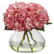 Nearly Natural Large Blooming Hydrangea Silk Arrangement with Vase, Pink