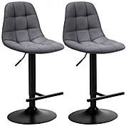 Costway 2Pcs Adjustable Bar Stools Swivel Counter Height Linen Chairs -Gray