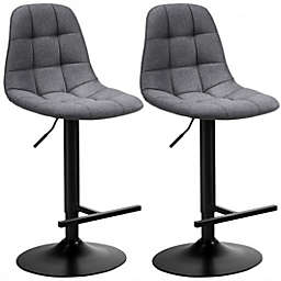 Costway 2Pcs Adjustable Bar Stools Swivel Counter Height Linen Chairs -Gray