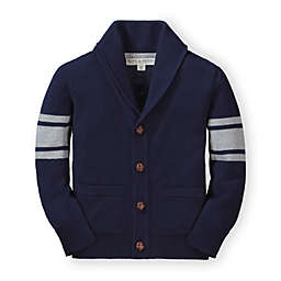 Hope & Henry Boys' Shawl Collar Cardigan Sweater, Navy with Gray Stripes on Sleeve, 6-12 Months