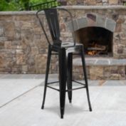 Flash Furniture Kai Commercial Grade 30" High Black Metal Indoor-Outdoor Barstool with Removable Back