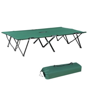 Outsunny Double Camping Cot for Adults With Portable Carrying Bag Hiking and Backpacking, Outdoor Folding Lightweight Sleeping Bed, Green