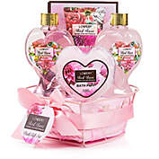 Lovery Home Spa Gift Basket - Red Rose Scent in Heart shaped wire basket