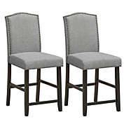 Costway-CA 2 Pcs Fabric Nail Head Counter Height Dining Side Chairs Set-Gray