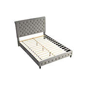 Best Master Furniture  Ashley Tufted Velvet Fabric King Platform Bed in Gray