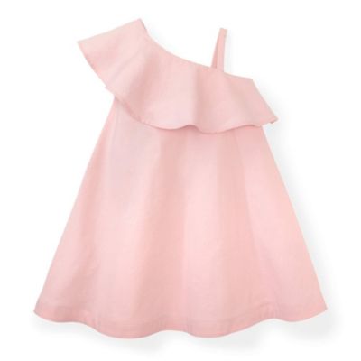 Hope & Henry Girls&#39; One Shoulder Flounce Dress (Light Pink, 18-24 Months)