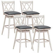 Gymax Set of 4 Barstools Swivel Bar Height Chairs with Rubber Wood Legs