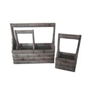 Saltoro Sherpi Transitional Wooden Garden Planters with Brick Design, Set of 3, Brown-