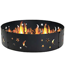 Sunnydaze Outdoor Heavy-Duty Steel Portable Fire Pit Ring with Die-Cut Stars and Moons - 36