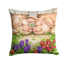 Caroline's Treasures Pigs Nose To Nose by Debbie Cook Fabric Decorative Pillow 14 x 14