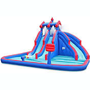 Sunny & Fun Deluxe Inflatable Water Triple Slide Park - Heavy-Duty Nylon Bouncy Station for Outdoor Fun - Climbing Wall, 3 Slides & Splash Pool - Easy to Set Up & Inflate with Included Air Pump & Carrying Case