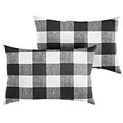 Outdoor Living and Style Set of 2 Black and White Checkered Indoor and Outdoor Lumbar Pillows - 20"
