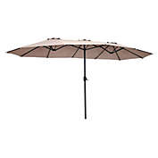 Slickblue 15 Feet Double-Sided Outdoor Patio Umbrella with Crank without Base-Beige