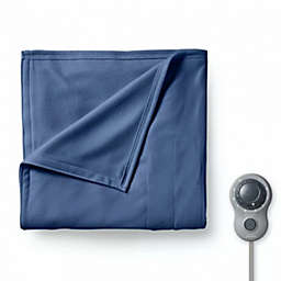 Sunbeam Twin Electric Heated Fleece Blanket in Blue with Dial Control
