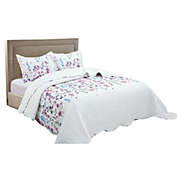 3 PCS Quilt Bedspread Coverlet White Floral Design Microfiber Queen Size