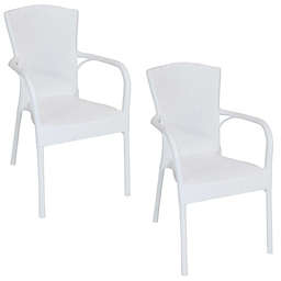 Sunnydaze Segesta Plastic Patio Armchair - Set of 2 - White