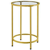 Yaheetech Round Accent Table Bedside Table with Glass Top in Gold