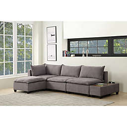 Contemporary Home Living Set of 5 Trout Gray Madison Modular Sectional Sofa Ottoman with USB Storage Console Table, 10.75'