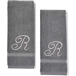 Juvale Monogrammed Hand Towel, Embroidered Letter R (Grey, 16 x 30 in, Set of 2)