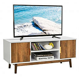 Costway TV Stand Entertainment Media Console with 2 Storage Cabinets and Open Shelves