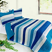 Blancho Bedding Blue Sky 3PC Vermicelli-Quilted Striped Quilt Set (Full/Queen Size)