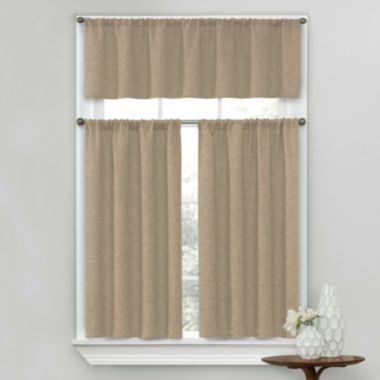 Kate Aurora Complete Textured 3 Piece Café Kitchen Curtain Tier & Valance Set - 56 in. W x 15 in. L, Linen. View a larger version of this product image.