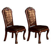 ACME Wooden Side Chair with Claw Legs and Leatherette Seat, Brown, Set of Two- Saltoro Sherpi