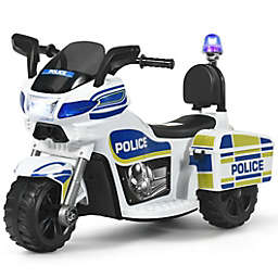 Costway-CA 6V 3-Wheel Kids Police Ride On Motorcycle with Backrest