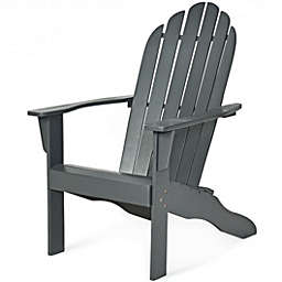 Costway Wooden Outdoor Lounge Chair with Ergonomic Design for Yard and Garden-Gray