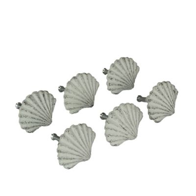 Zeckos Set of 6 Cast Iron Scallop Sea Shell Drawer Pulls Nautical Cabinet Knobs