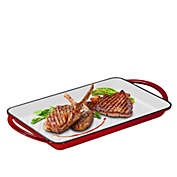 Bruntmor Cast-Iron Rectangular Grill Pan With Dual Handles, Non-Stick Surface, Perfect for Steaks, Fish, Vegetables 9.5" x 13.5" Enameled Red