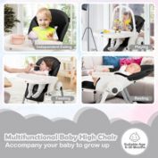 Costway 4-in-1 Foldable Baby High Chair with 7 Adjustable Heights and Free Toys Bar-Black
