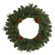 HomPlanti 20" Pine Artificial Christmas Wreath with 35 LED Lights and Pinecones