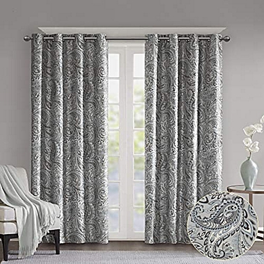 JLA Home SUNSMART Jenelle Paisley Total Blackout Window Curtains for Bedroom, Living Room, Kitchen, Faux Silk with Traditional Grommet, Energy Savings Curtain Panels, 1-Panel Pack, 50x63, Grey. View a larger version of this product image.