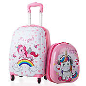 Gymax 2PC Kids Luggage Set 12&#39;&#39; Backpack & 16&#39;&#39; Rolling Suitcase for School Travel ABS