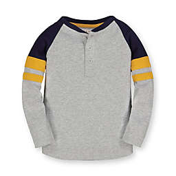 Hope & Henry Baby Boys' Long Sleeve Colorblock Raglan Tee, Gray Heather with Navy and Gold, 3-6 Months