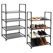 Juvale 2 Pack Black 4-Tier Narrow Shoe Rack for Entryway, Metal Free Standing Shelf Organizer for Closet (17 x 11 x 30 In)