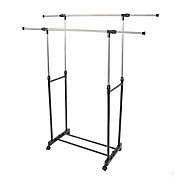 Infinity Merch Dual-bar Stand Clothes Rack with Shoe Shelf in Black & Silver