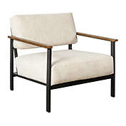Saltoro Sherpi 31 Inch Upholstered Accent Chair, Oak Wood Arms, Metal, Beige, Black-