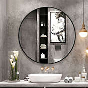 Slickblue 27.5" Modern Metal Wall-Mounted Round Mirror for Bathroom-Black